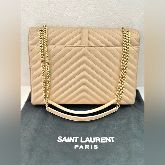 Auth SAINT LAURENT Grain De Poudre Matelasse Chevron Large Monogram Satchel Bag - Picture 4 of 16